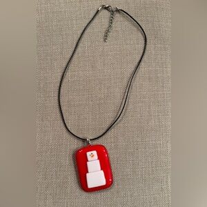 Artisan Red Snowman Glass Pendant Necklace